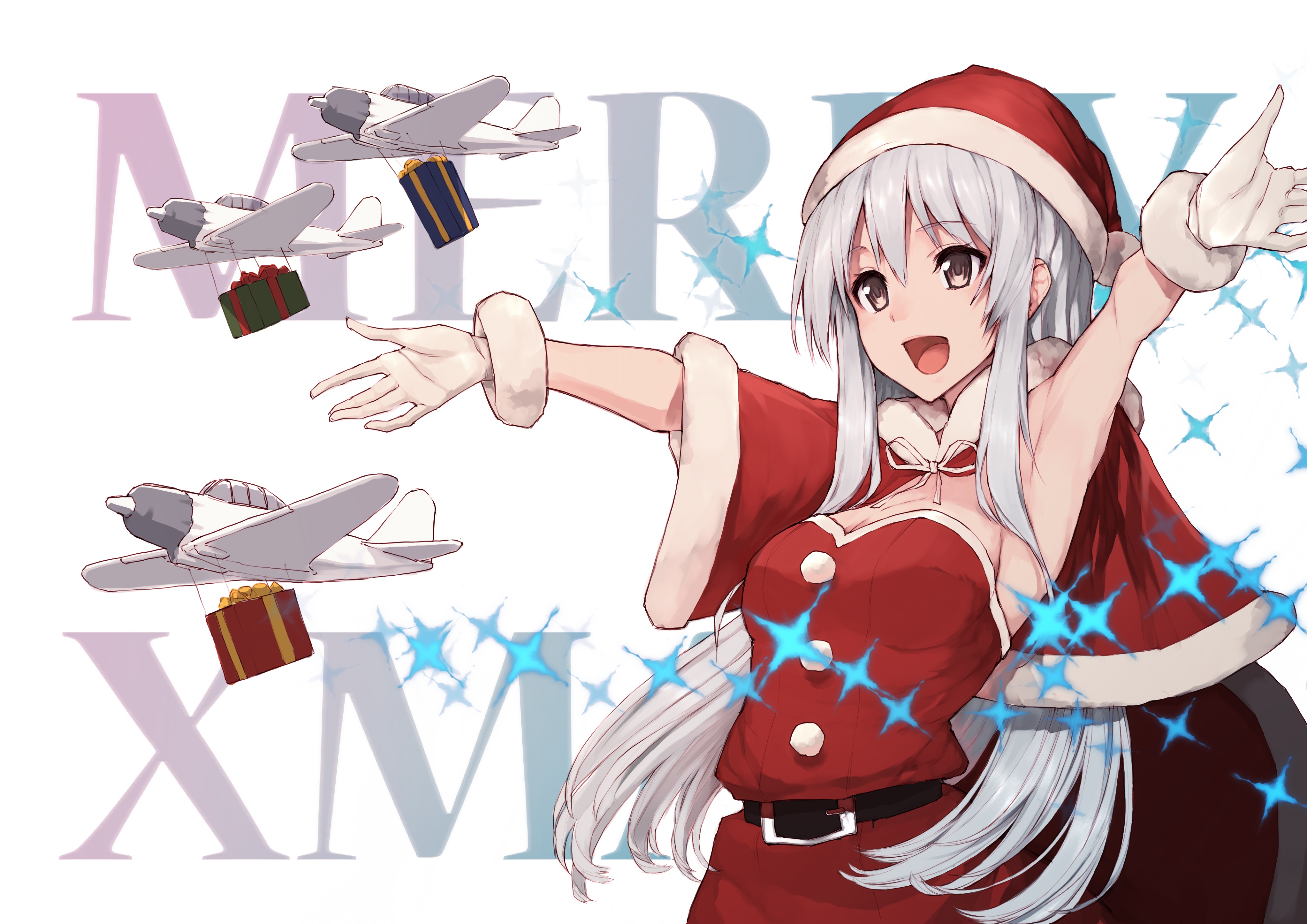 eru (airquire) kantai collection shoukaku (kancolle) christmas cleavage